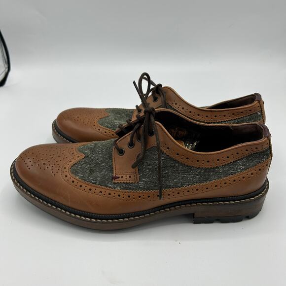 Ted Baker London Brogue Wingtip Shoes Brown Leather & Wool Saddle Oxford Men 41 - Picture 4 of 13